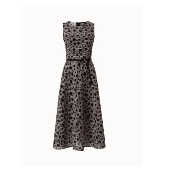 Akris Punto Womans Jacquard Dot Midi Dress Size 10 Black Polka Dot Organdy NWT - Picture 2 of 9